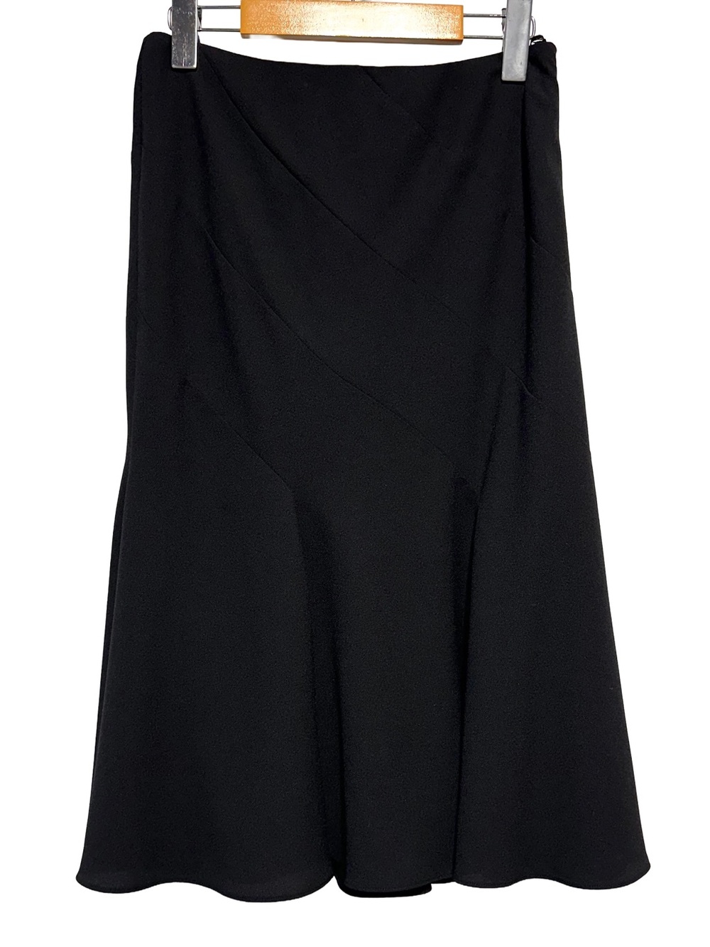 Unbranded Black Bias Panel Fluted Midi Skirt Minimalist Office Siren